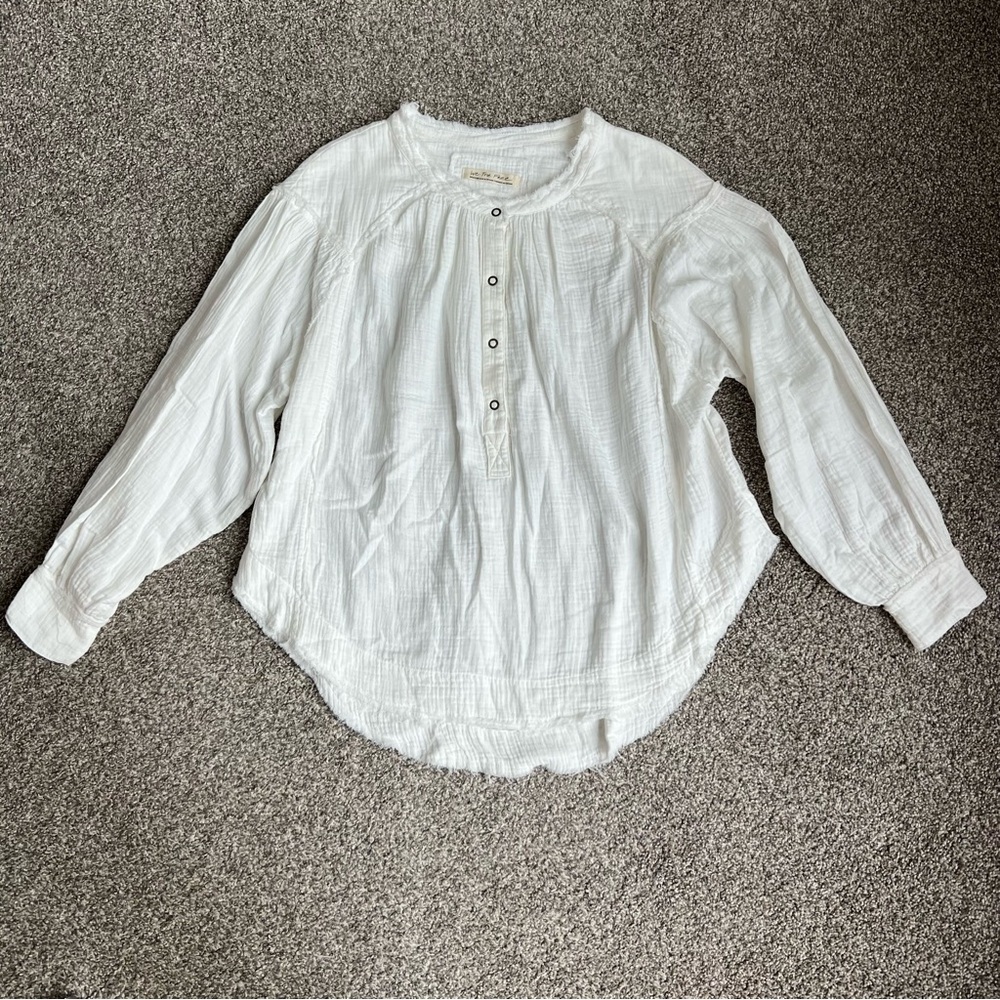 We The Free Ivory 1/2‎ Button Up Oversized Peasant Long Sleeve Blouse, Size Med